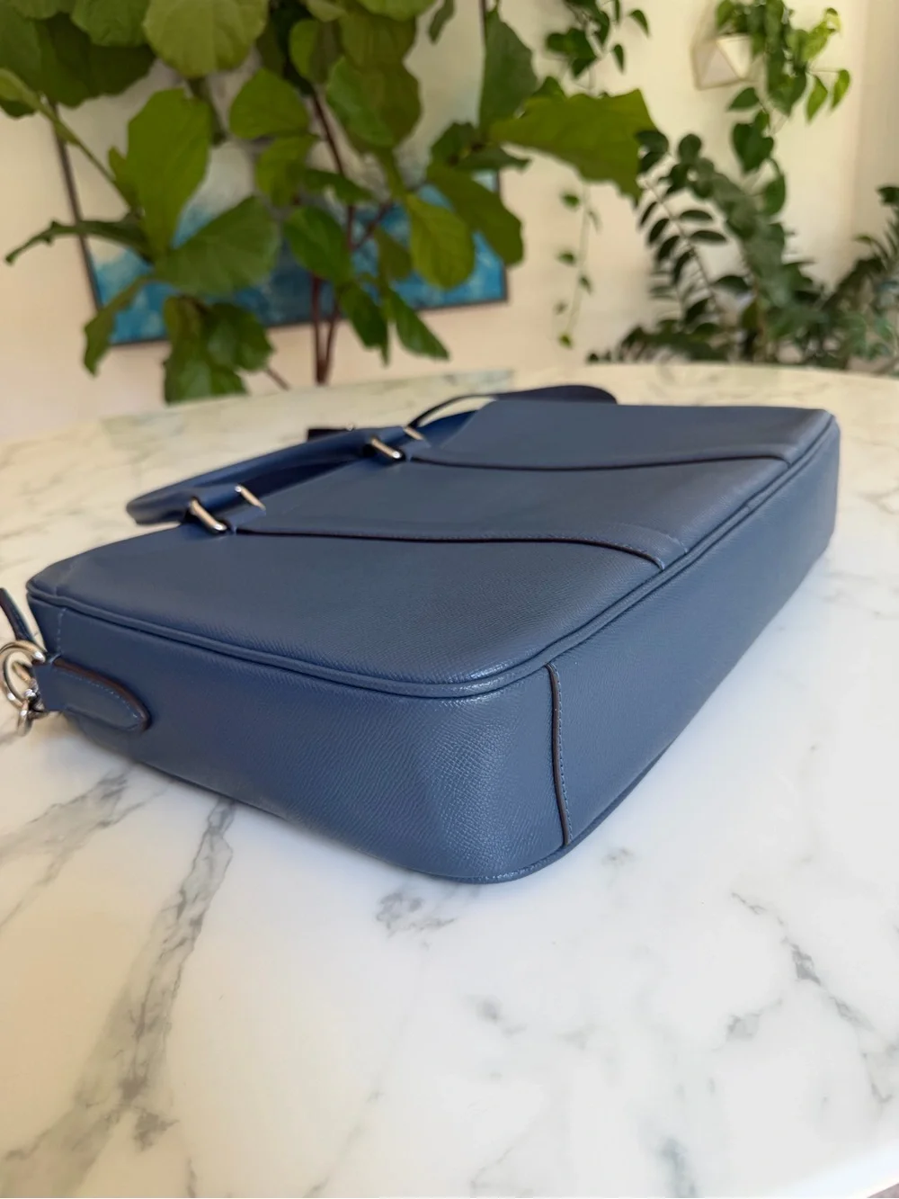 COACH Perry Slim Brief Briefcase Laptop Bag Denim Blue Leather F59057